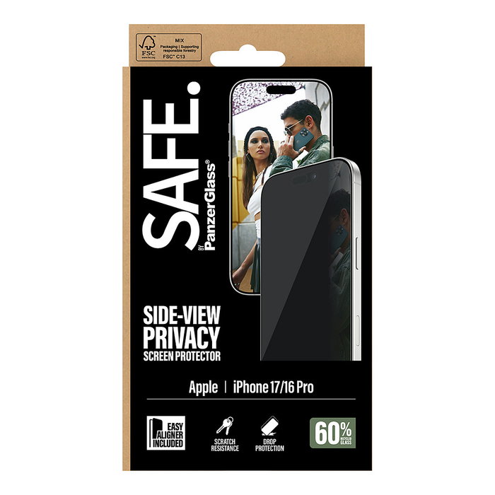 PanzerGlass SAFE. by ® 2-Way Privacy Screen Protector para iPhone 17 e iPhone 16 Pro Ultra-Wide Fit PanzerGlass SAFE. by ® 2-Way Privacy Screen Protector para iPhone 17 e iPhone 16 Pro Ultra-Wide Fit
