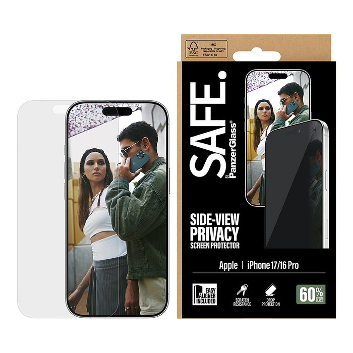 PanzerGlass SAFE. by ® 2-Way Privacy Screen Protector para iPhone 17 e iPhone 16 Pro Ultra-Wide Fit PanzerGlass SAFE. by ® 2-Way Privacy Screen Protector para iPhone 17 e iPhone 16 Pro Ultra-Wide Fit