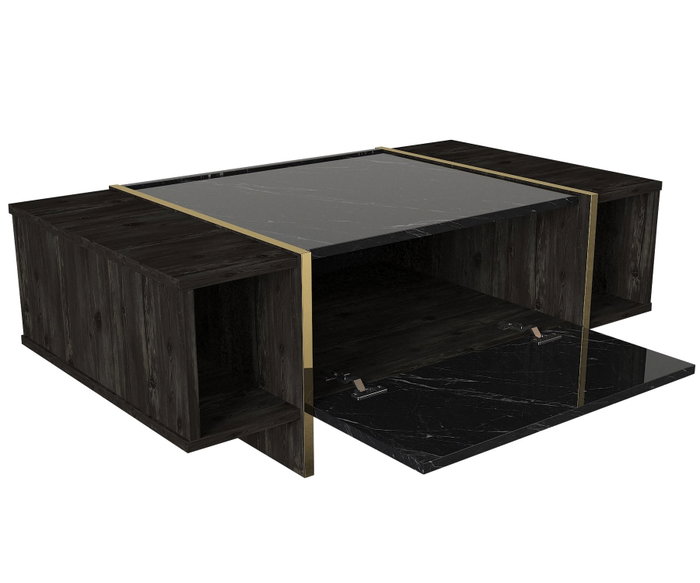 Hanah Home Veyron Set 1 Conjunto de Muebles de Salón, Tablero de Partículas Recubierto de Melamina, Negro y Dorado, 148 Caracteres