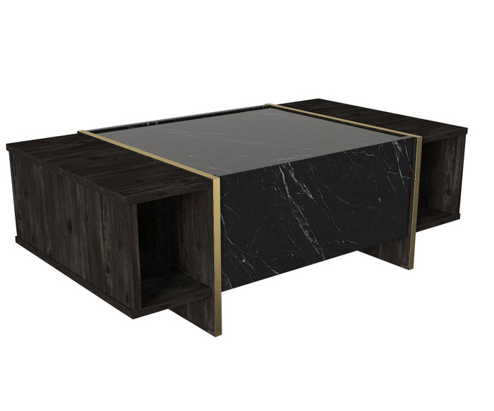 Hanah Home Veyron Set 1 Conjunto de Muebles de Salón, Tablero de Partículas Recubierto de Melamina, Negro y Dorado, 148 Caracteres