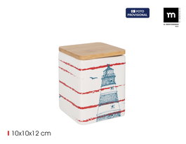 Inde Tarro de Cocina Cuadrado Faro, con Tapa de Bambú, Dimensiones: 10.7 cm (ancho) x 12.8 cm (alto) x 10.1 cm (largo), Capacidad 11.9 kg (24 Unidades)