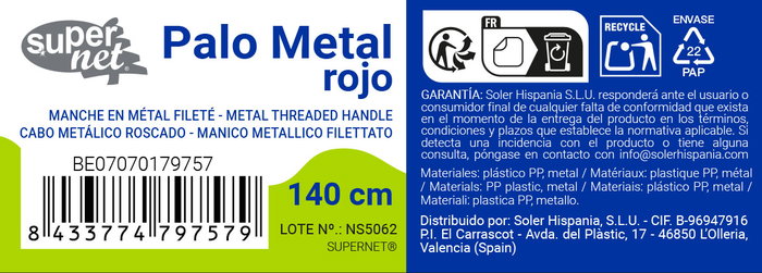 Inde Palo Metal Rojo 140 cm (12 Unidades)