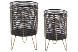 DKD Home Decor Set de 2 Maceteros de Metal Negros