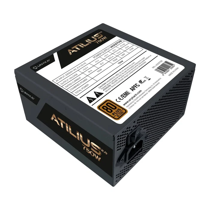 Unykach Fuente de Alimentación ATX 750W Atilius 2.0 - 80 Plus Bronze - Negro - Certificación 85% - Ventilador 120mm - No Modular