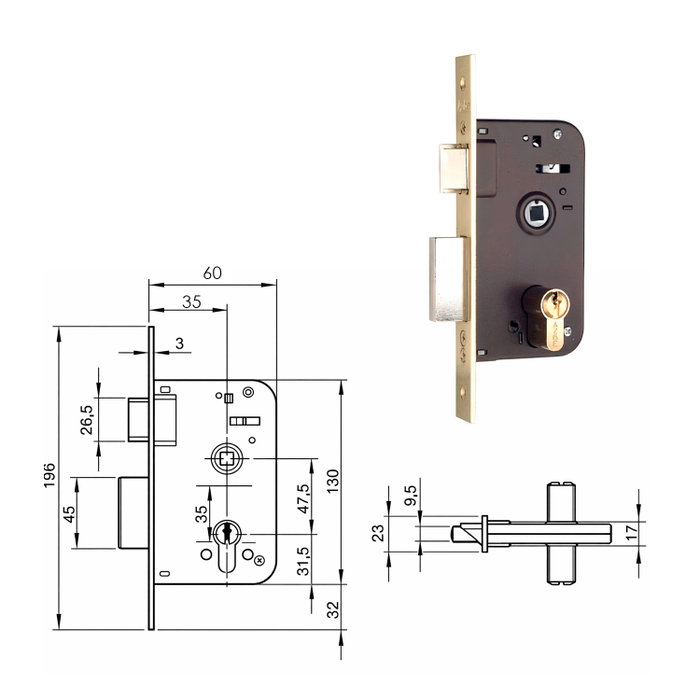 Yale 600 HL Cerradura de Embutir 60x35 con Picaporte Reversible