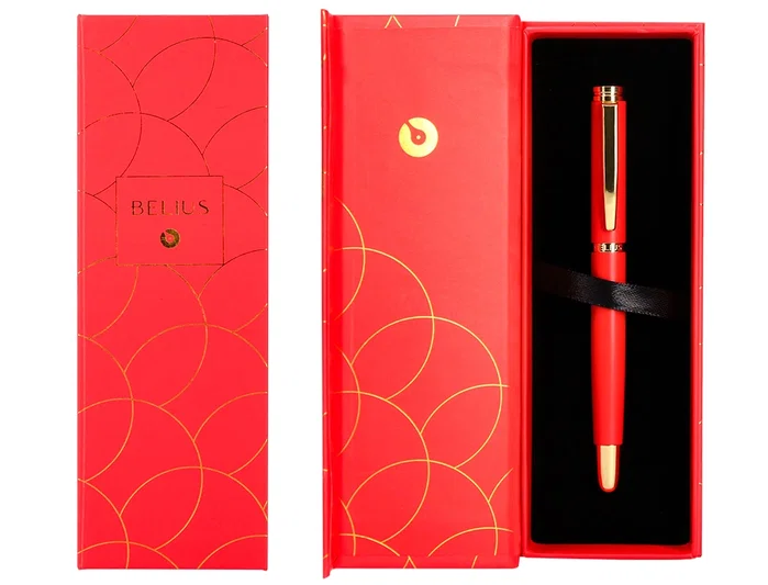 Belius Passion D'or Pluma Estilográfica Aluminio Cepillado Rojo Dorado Tinta Azul Caja Diseño M Belius Passion D'or Pluma Estilográfica Aluminio Cepillado Rojo Dorado Tinta Azul Caja Diseño M