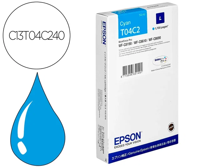 Epson Cartucho de Tinta Cian C13T04C24N Original Epson Cartucho de Tinta Cian C13T04C24N Original