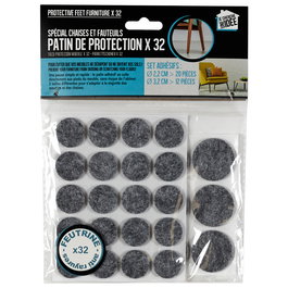 Je cherche une Idee Juego de 32 Topes para Patas de Muebles Antirayaduras y Antideslizantes en Fieltro y PVC