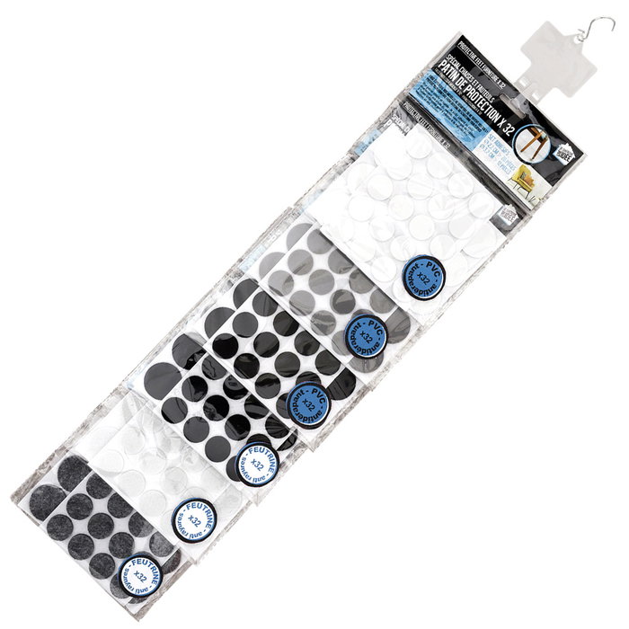 Je cherche une Idee Juego de 32 Topes para Patas de Muebles Antirayaduras y Antideslizantes en Fieltro y PVC