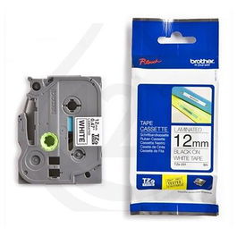 Brother Cinta Rotuladora Laminada Super Adhesiva, Texto Negro Sobre Transparente, 12 mm x 8 m