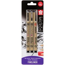 Talens Rotuladores Pigma Micron 0,25 mm-0,45 mm-Brush Negro Estuche 3 Ud