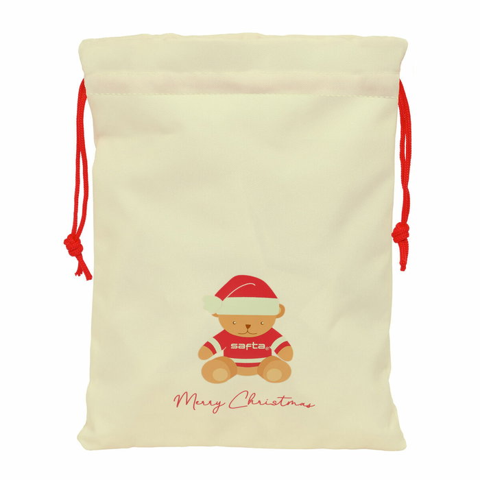 Safta Saquito Plano Osito Beige Felices Fiestas 26x34x1cm