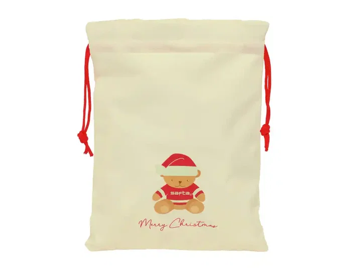 Safta Saquito Plano Osito Beige Felices Fiestas 26x34x1cm