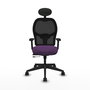 Silla de oficina Alocén con mecanismo Sincro/Traslack tapizada con Tela color Morado y malla color Negro. Equipada con lumbar 1D, Brazos 2D, Cabecero Fijo y Ruedas 65mm nailon