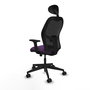 Silla de oficina Alocén con mecanismo Sincro/Traslack tapizada con Tela color Morado y malla color Negro. Equipada con lumbar 1D, Brazos 2D, Cabecero Fijo y Ruedas 65mm nailon