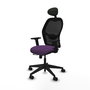 Silla de oficina Alocén con mecanismo Sincro/Traslack tapizada con Tela color Morado y malla color Negro. Equipada con lumbar 1D, Brazos 2D, Cabecero Fijo y Ruedas 65mm nailon