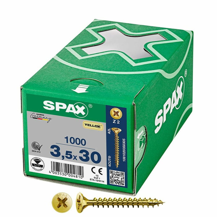 Spax Tornillo Rosca Madera Cabeza Plana Pozidriv Yellow 3.5x30mm (Pack de 1000) SKU: B152ST79AV Spax Tornillo Rosca Madera Cabeza Plana Pozidriv Yellow 3.5x30mm (Pack de 1000) SKU: B152ST79AV