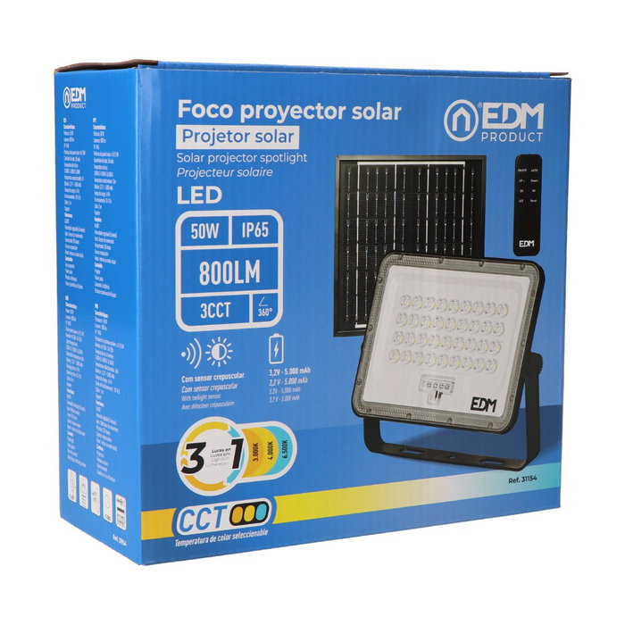 Edm Foco proyector LED solar 50W 800lm 3CCT