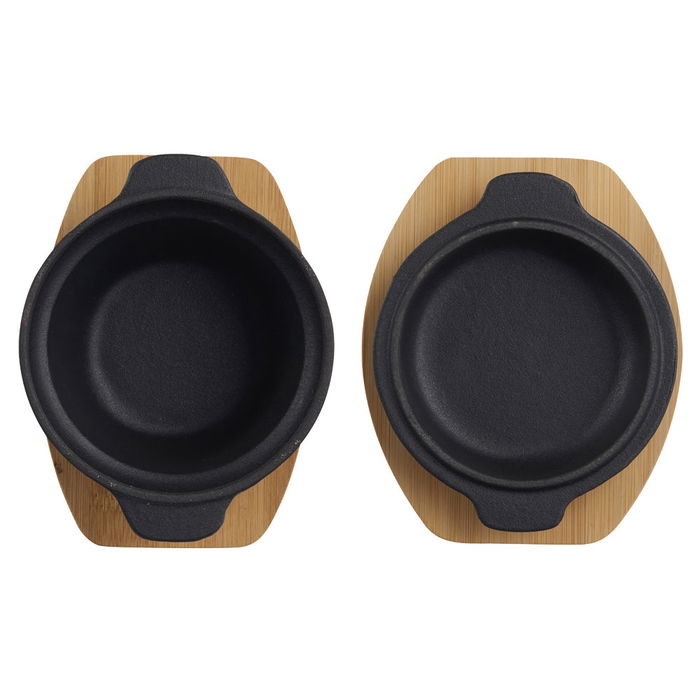 Dangrill Olla Hierro con Tapa y Salvamanteles de Madera de Bambú, Diámetro 10 cm