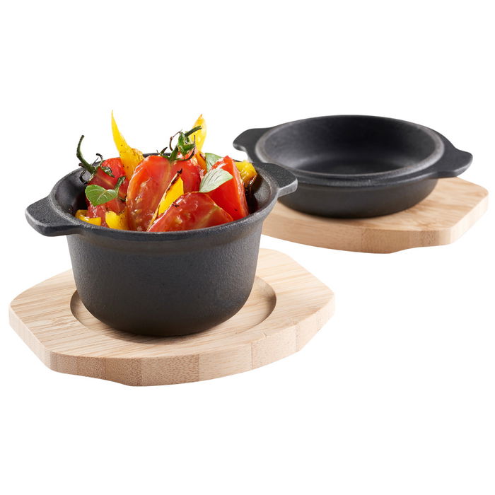Dangrill Olla Hierro con Tapa y Salvamanteles de Madera de Bambú, Diámetro 10 cm