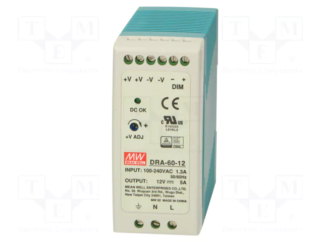 MEAN WELL DRA-60-12 60W 12VDC 5A