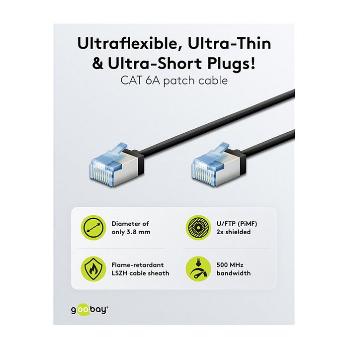 Goobay Ultraflexibles Cat.6a Patchkabel slim, U/FTP Negro 1m