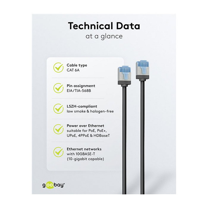 Goobay Ultraflexibles Cat.6a Patchkabel slim, U/FTP Negro 1m