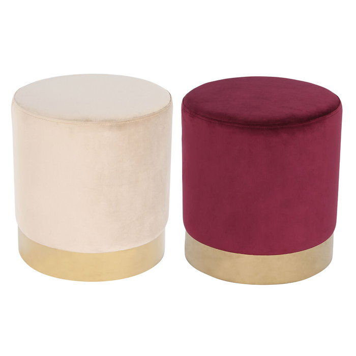 DKD Home Decor Set de 2 Reposapiés de Terciopelo Burdeos y Beige