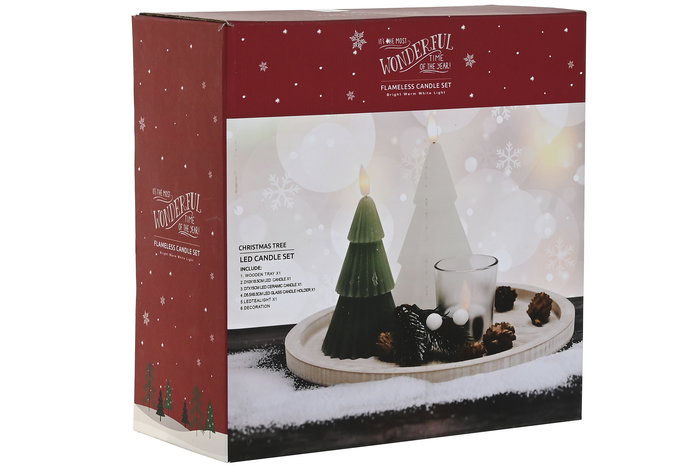 DKD Home Decor Portavela Navidad Moderna Blanco Verde 12 x 26 x 26 cm Set de 4 Piezas