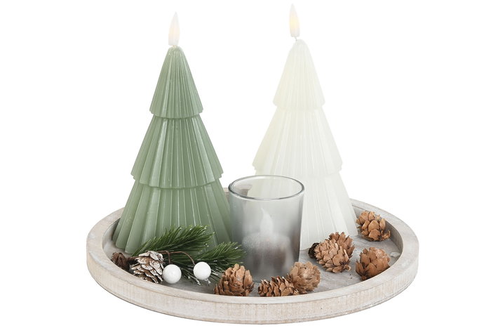 DKD Home Decor Portavela Navidad Moderna Blanco Verde 12 x 26 x 26 cm Set de 4 Piezas