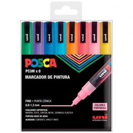 POSCA Marcador PC-3M-8C Pintura No Permanente Punta Cónica 0,9 - 1,3 mm Estuche 8 Unidades