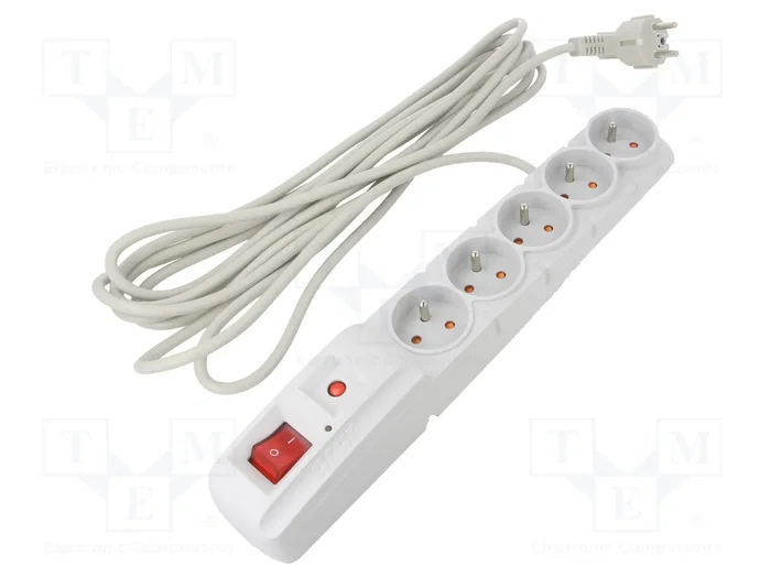 Acar F5 Regleta con 5 tomas y cable de 5,0 m, Gris