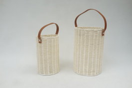 DKD Home Decor Set de 2 Portavelas de Ratán y Cristal con Asa