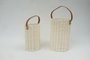 DKD Home Decor Set de 2 Portavelas de Ratán y Cristal con Asa