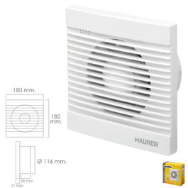 MAURER Extractor de Humos y Olores para Baño 16W Salida 116 mm