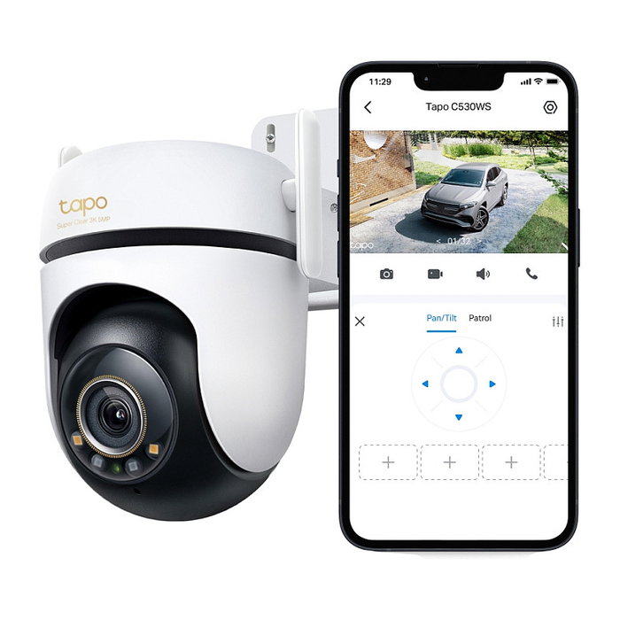 TP-Link Tapo C530WS Cámara Seguridad IP Exterior WiFi 5MP 360° Visión Nocturna Panorámica 3.2mm 12x Zoom MicroSD 512GB IP66 Blanco