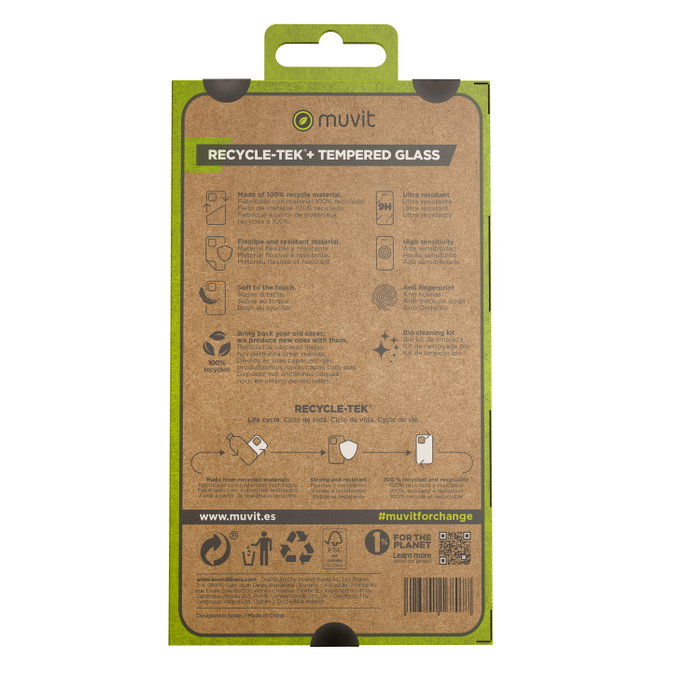 Muvit PACK funda recycletek + protector eco responsable para Samsung Galaxy A14 fabricado con materiales reciclados y 100% reciclable