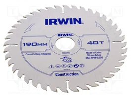 IRWIN Sierra circular de 190mm con 40 dientes para madera de 30mm