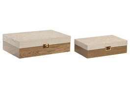DKD Home Decor Caja Shabby Estilo Vintage, Blanco y Natural, Set de 2 Piezas, Madera, 36x23x10.3 cm