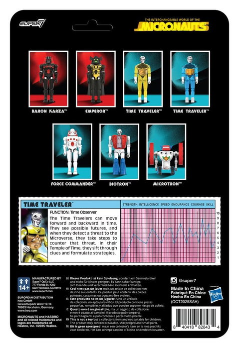 Super7 Micronauts Figura ReAction+ Wave 03 Time Traveler (Amarillo Translúcido)