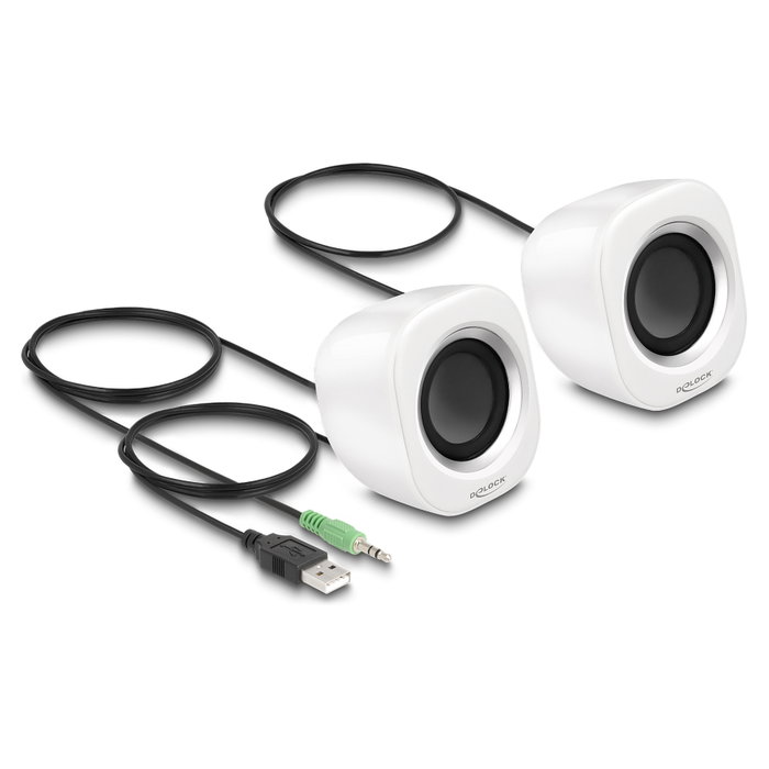 DeLOCK 27008 Mini Altavoces Estéreo Blanco y Plata
