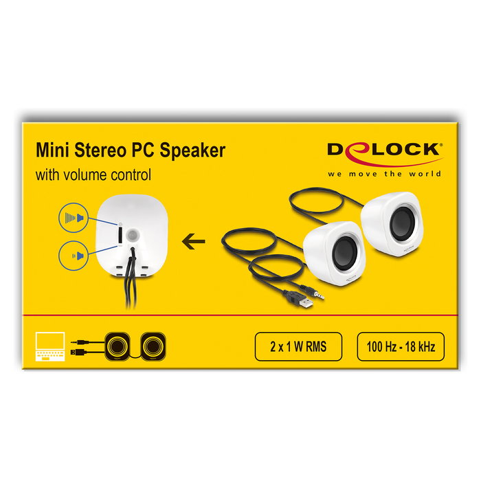 DeLOCK 27008 Altavoces PC Estéreo Mini 2.0, 2W, Blanco/Plata, USB y Conector 3.5 mm, Plug and Play, Para Escritorio
