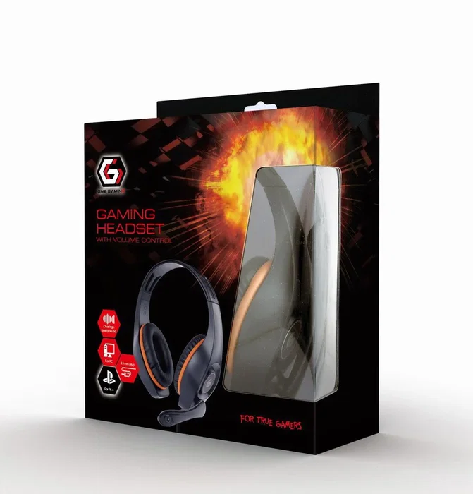 Gembird GHS-05-O Auriculares Gaming Diadema con Micrófono Boom Giratorio - Cable 2m, PS4/Xbox One/PC - Color Negro y Naranja