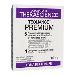 THERASCIENCE Teoliance Premium 10 Cápsulas con Probióticos, Vitamina C y D3 para Equilibrio de Flora Intestinal