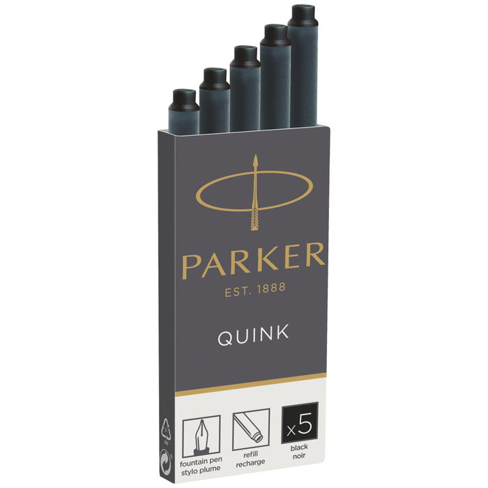 Parker Cartuchos de Tinta Quink Negro, Caja de 5 unidades