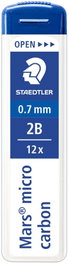 STAEDTLER Minas Mars Micro Carbon 0,7 mm 2B, 12 tubos