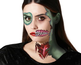 Atosa Tatuaje Facial Temporal De Zombie Cosido Con Ojo De Botón Y Dientes Rotos Para Halloween Y Efectos Especiales