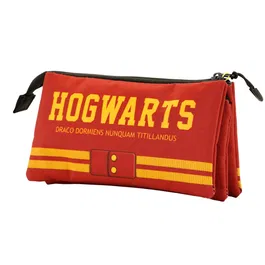 Harry Potter Estuche Portatodo Triple Gryffindor Rojo con 3 Compartimentos y Cremallera de Alta Resistencia