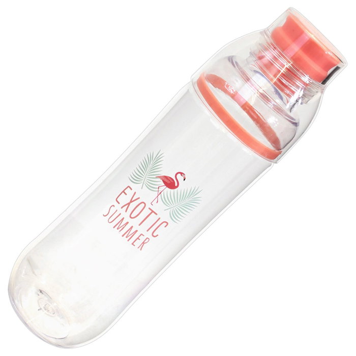 Pick and Drink Botella con Vaso 700 Ml, Plástico Transparente con Diseño EXOTIC SUMMER, Incluye Tapa que Sirve como Taza, Libre de BPA