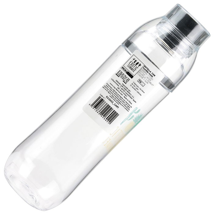Pick and Drink Botella con Vaso 700 Ml, Plástico Transparente con Diseño EXOTIC SUMMER, Incluye Tapa que Sirve como Taza, Libre de BPA